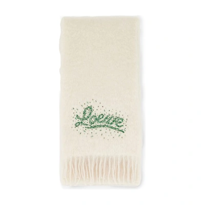 Shop Loewe Mohair Sparkle Scarf In Soft White