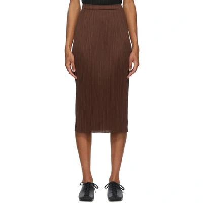 Shop Issey Miyake Pleats Please  Brown Pleated Mid-length Skirt In 43 Saddle B
