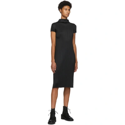 Shop Issey Miyake Pleats Please  Black Pleated Mid-length Dress In 15 Black