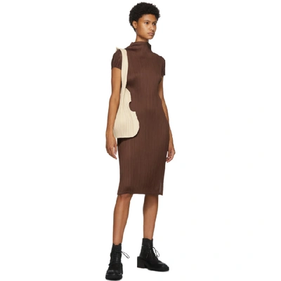 Shop Issey Miyake Pleats Please  Brown Pleated Mid-length Dress In 43 Saddle B