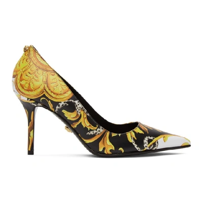 Shop Versace White And Black Barocco Heels In Dbn9o Wh/bk