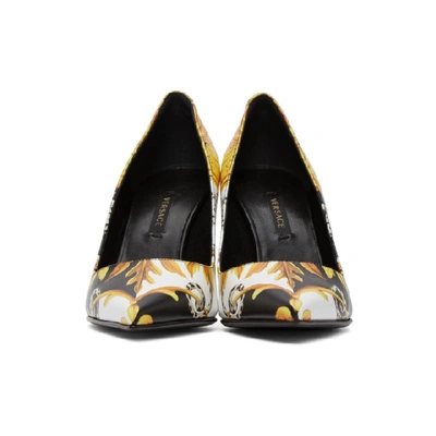 Shop Versace White And Black Barocco Heels In Dbn9o Wh/bk