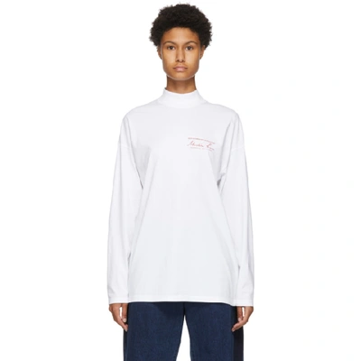 Shop Martine Rose White Funnel Neck Long Sleeve T-shirt