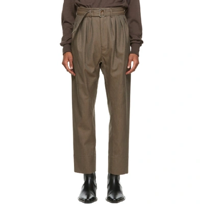 Shop Lemaire Brown Wool 4 Pleats Trousers In 433 Ocrebrw