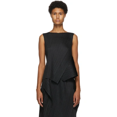 Shop Issey Miyake Black Diagonal Pleats Tank Top In 15 Black