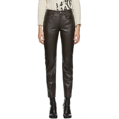Shop Mm6 Maison Margiela Brown Leather Skinny Trousers In 142 Brown