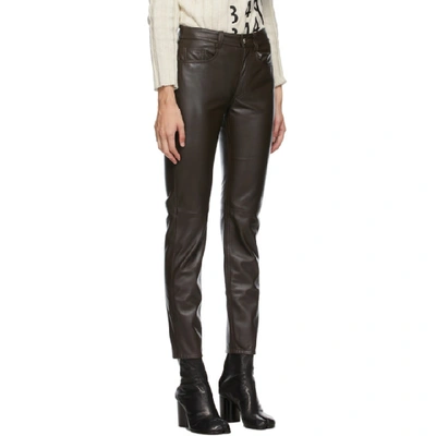 Shop Mm6 Maison Margiela Brown Leather Skinny Trousers In 142 Brown