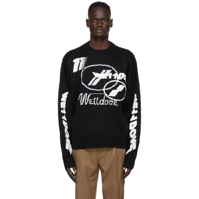 Shop We11 Done We11done Black Jacquard Logo Sweater