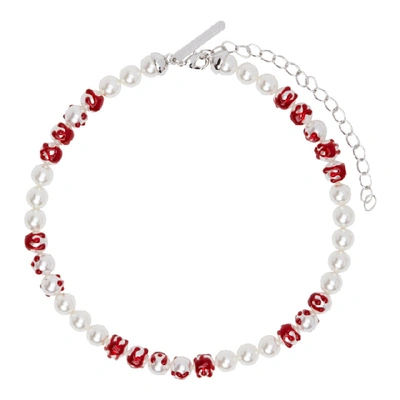 Shop Shushu-tong Shushu/tong White And Red Yvmin Edition Big Pearl Blood Necklace In Wh100 White