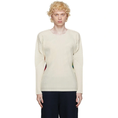 Shop Issey Miyake Homme Plisse  Off-white A-poc Print Long Sleeve T-shirt In 03 Ivory