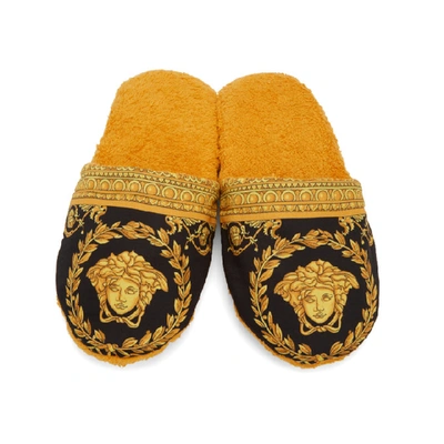 Shop Versace Yellow Baroque Slippers In Z4004 Gold