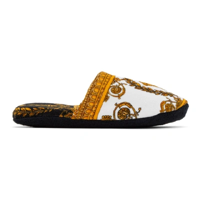 Shop Versace White Baroque Slippers In Z7066 White