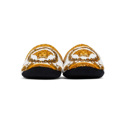 Shop Versace White Baroque Slippers In Z7066 White