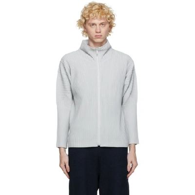 Shop Issey Miyake Homme Plisse  Grey Basic Zip-up Jacket In 11 Light Gr
