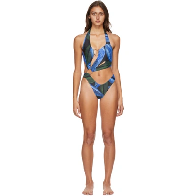 Shop Louisa Ballou Ssense Exclusive Blue Sex Wax Swimsuit In Blue Flower