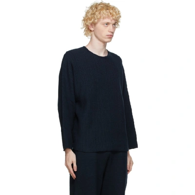 Shop Issey Miyake Homme Plisse  Navy Knit Rustic Sweater In 75 Navy