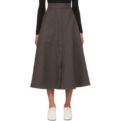 Shop Lemaire Grey Linen Trench Skirt In 959 Zinc