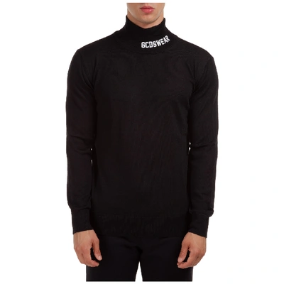 Shop Gcds Men's Polo Neck Turtleneck Jumper Sweater Full Logo In Black