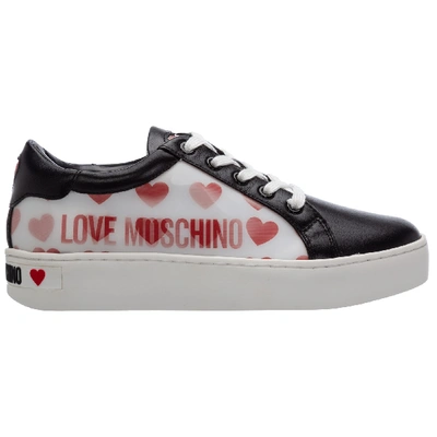 Shop Love Moschino Women's Shoes Leather Trainers Sneakers In White