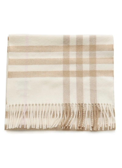 Shop Burberry Classic Check Cashmere Scarf In White