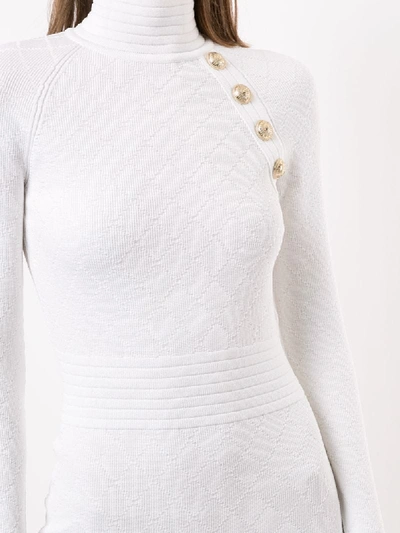 Shop Balmain High Neck Knitted Midi Dress In White