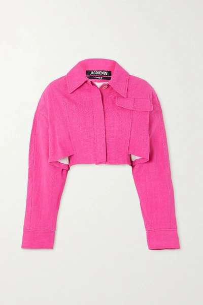 Shop Jacquemus Esterel Cropped Woven Jacket In Fuchsia