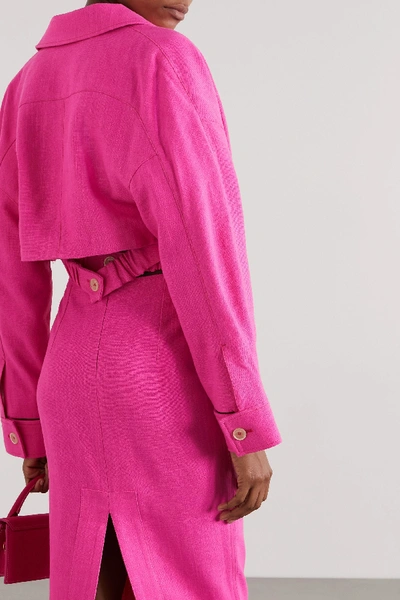 Shop Jacquemus Esterel Cropped Woven Jacket In Fuchsia