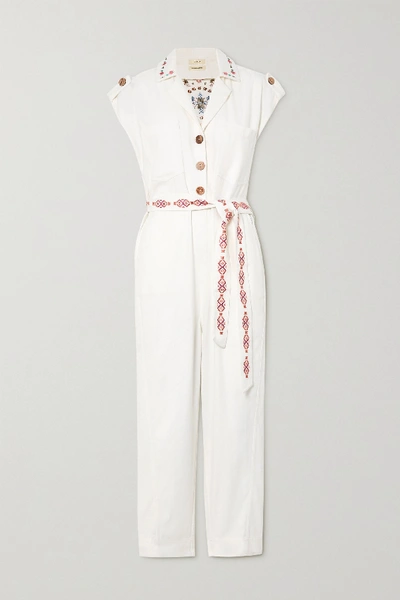 Shop Chufy Gouyen Belted Embroidered Cotton-twill Jumpsuit In Ivory