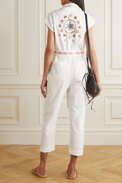 Shop Chufy Gouyen Belted Embroidered Cotton-twill Jumpsuit In Ivory
