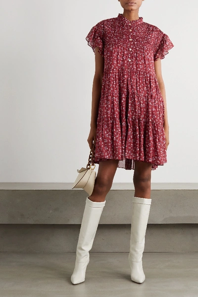 Shop Isabel Marant Étoile Lanikaye Tiered Cotton-voile Mini Dress In Red