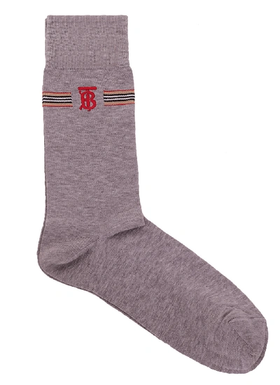 Shop Burberry Iconic Tb Monogram Socks In Grey