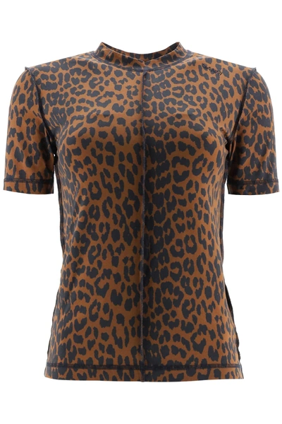 Shop Ganni Leopard T-shirt In Toffee (brown)