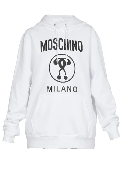 Shop Moschino Double Question Mark Hoodie In Fantasy Print White