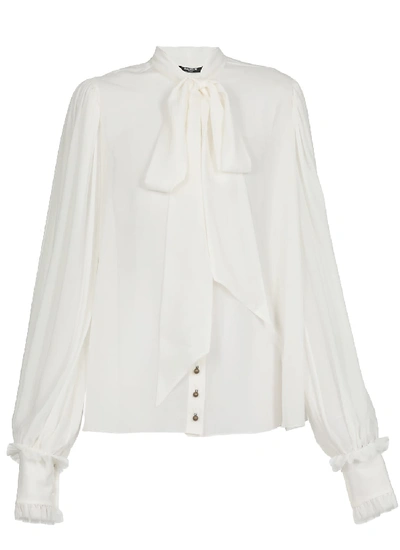 Shop Balmain Silk Shirt In Blanc