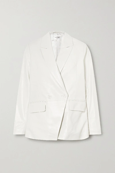 Shop Anine Bing Grace Double-breasted Leather Blazer In White