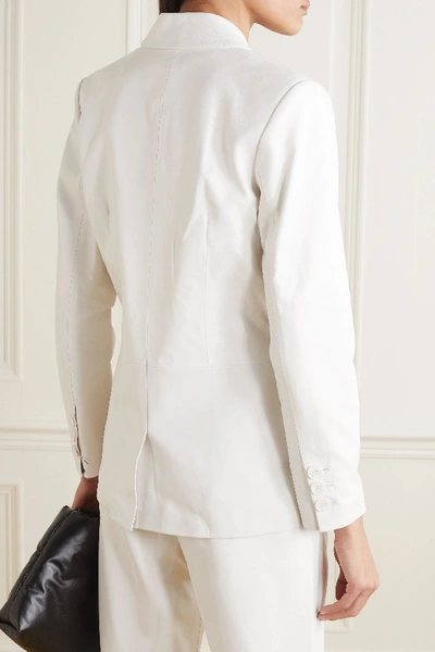 Shop Anine Bing Grace Double-breasted Leather Blazer In White