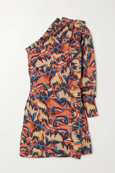 Shop Chufy One-sleeve Printed Fil Coupé Cotton-blend Voile Mini Dress In Orange