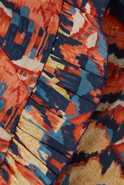 Shop Chufy One-sleeve Printed Fil Coupé Cotton-blend Voile Mini Dress In Orange