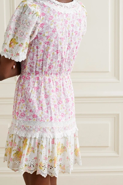 Shop Loveshackfancy Belen Crochet-trimmed Floral-print Broderie Anglaise Cotton Mini Dress In White