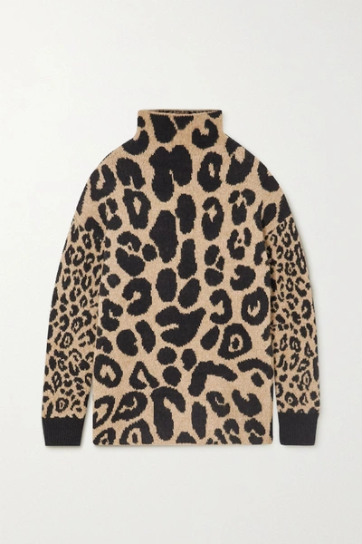 Shop Stella Mccartney Leopard-intarsia Knitted Sweater In Brown