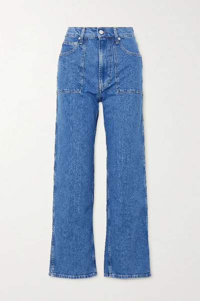 Shop Helmut Lang Factory Cropped High-rise Straight-leg Jeans In Mid Denim