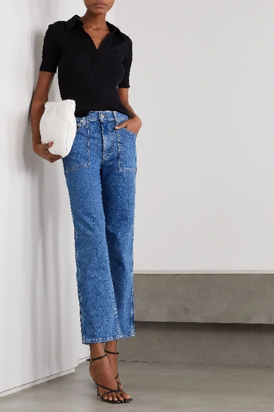 Shop Helmut Lang Factory Cropped High-rise Straight-leg Jeans In Mid Denim