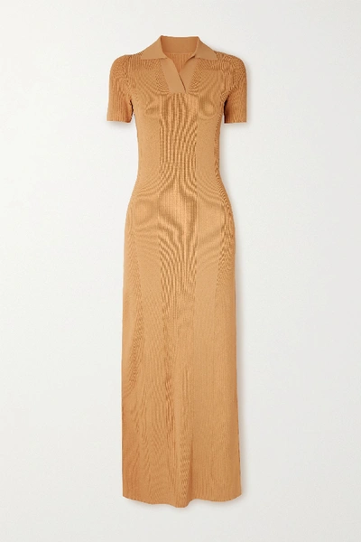 Shop Jacquemus Open-back Ribbed-knit Maxi Dress In Yellow