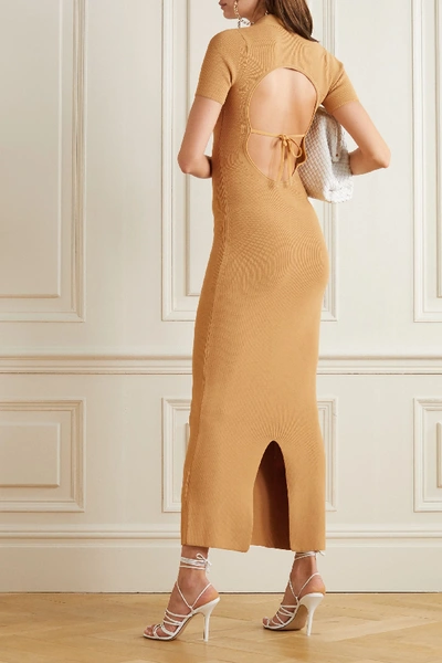 Shop Jacquemus Open-back Ribbed-knit Maxi Dress In Yellow