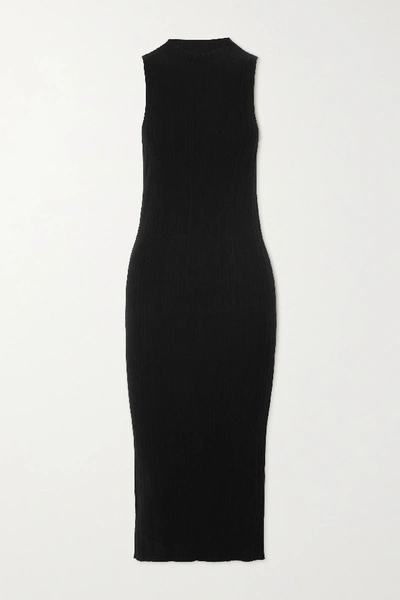 Shop Ninety Percent Ribbed Tencel-blend Midi Dress In Black