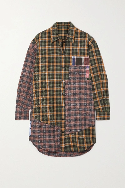 Shop Mcq By Alexander Mcqueen End Of Line Oversized Checked Cotton Mini Shirt Dress In Green