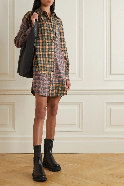 Shop Mcq By Alexander Mcqueen End Of Line Oversized Checked Cotton Mini Shirt Dress In Green