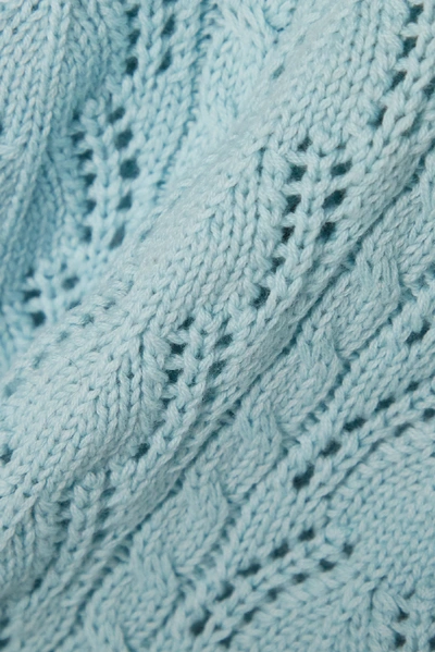 Shop Alice And Olivia Kyoko Pointelle-knit Wool-blend Turtleneck Sweater In Light Blue