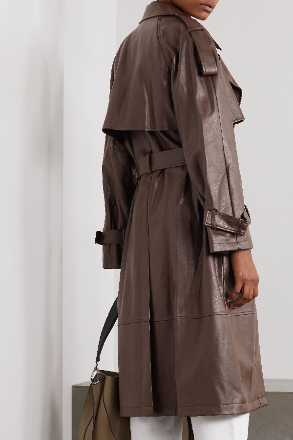 Low Classic Belted Faux Leather Trench Coat In Brown ModeSens