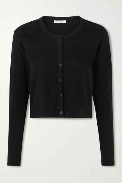 Shop Ninety Percent Cropped Pointelle-knit Organic Cotton Cardigan In Black